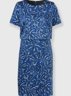 Robe à imprimé feuilles à manches courtes et encolure ronde