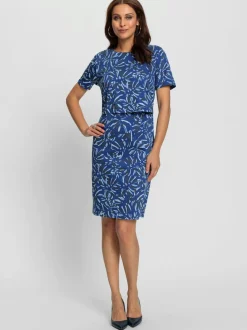 Robe à imprimé feuilles à manches courtes et encolure ronde
