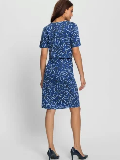 Robe à imprimé feuilles à manches courtes et encolure ronde