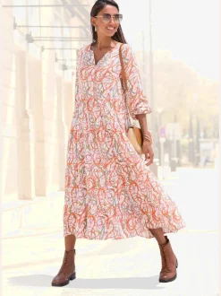 Robe longue robe tissée avec encolure en v