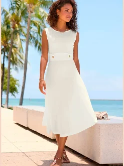 Robe mi-longue robe élégante à encolure ronde