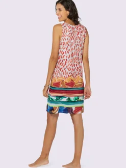 Robe été sans manches encolure ronde et imprimé feuilles