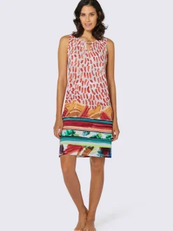 Robe été sans manches encolure ronde et imprimé feuilles