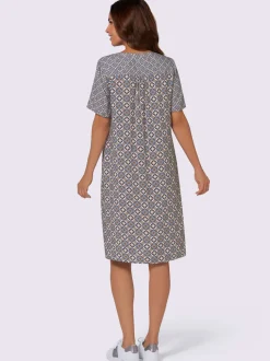 Robe tunique à col en V et manches courtes motif géométrique