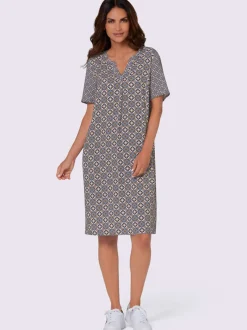 Robe tunique à col en V et manches courtes motif géométrique