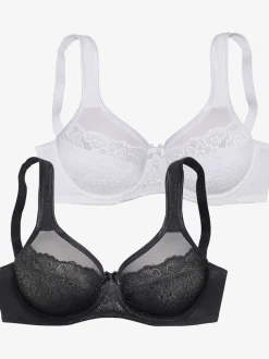 Soutien-gorge minimiseur féminin (sans garnissage) en dentelle florale et maille douce
