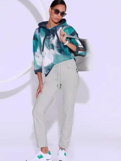 Sweat à capuche en modal et coton manches longues motif abstrait