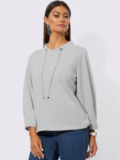 Sweatshirt à capuche en mélange de modal avec manches trois quarts