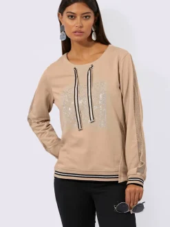 Sweatshirt à col rond et manches longues avec liens rayés