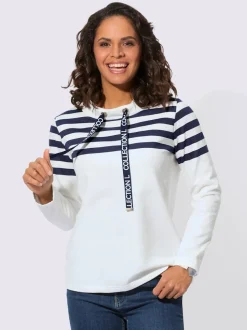 Sweatshirt coton avec rayures horizontales sur les épaules et les manches