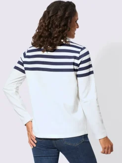 Sweatshirt coton avec rayures horizontales sur les épaules et les manches
