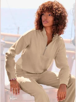 Sweat-shirt pull camionneur avec glissière et col haut