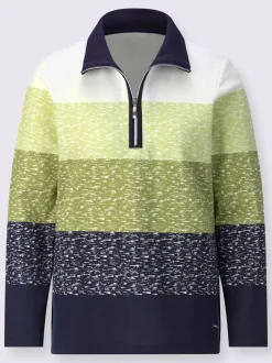 Sweatshirt pur coton à col camionneur contrasté rayé et manches longues