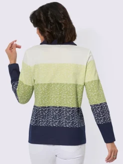 Sweatshirt pur coton à col camionneur contrasté rayé et manches longues
