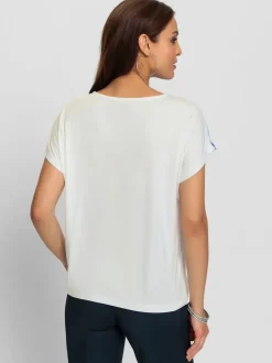 T shirt à col rond et imprimé floral devant manches courtes