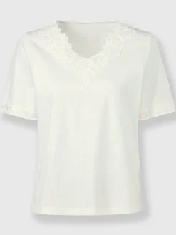 T shirt à dentelle sur encolure en V et manches courtes