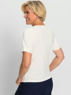 T shirt à dentelle sur encolure en V et manches courtes