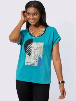 T shirt à encolure ronde avec motif imprimé et manches courtes
