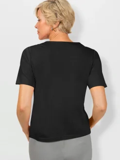 T shirt à encolure ronde et manches courtes dentelle fine jersey