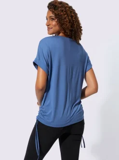 T shirt à manches courtes col rond imprimé floral et fronces