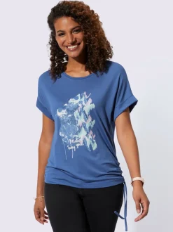 T shirt à manches courtes col rond imprimé floral et fronces