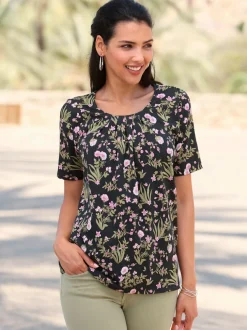 T shirt à manches courtes motif floral et coupe fluide