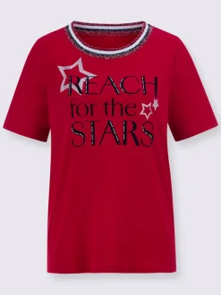 T shirt à manches courtes avec inscription et étoiles col rond