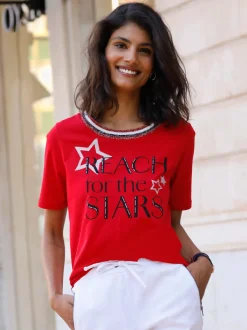 T shirt à manches courtes avec inscription et étoiles col rond