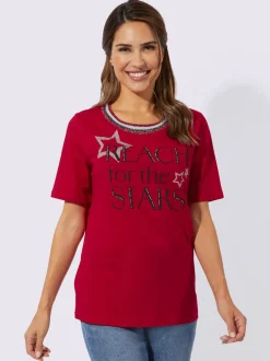 T shirt à manches courtes avec inscription et étoiles col rond