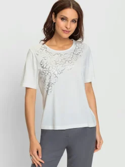 T shirt à manches courtes en coton avec dentelle devant