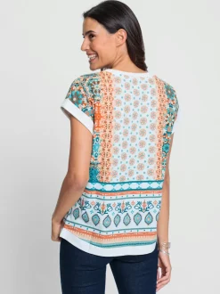 T shirt à manches courtes encolure en U et motifs mélangés