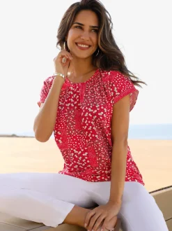 T shirt à manches courtes en coton pur et imprimé floral