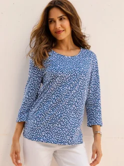T shirt à manches trois quarts encolure ronde petits cœurs coton