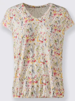 T shirt en viscose imprimé fleuri et encolure ronde manches courtes