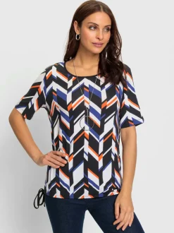 T shirt manches courtes et col rond avec motif géométrique