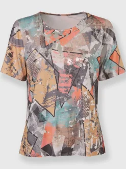 T shirt viscose imprimé fantaisie avec fentes latérales et manches courtes