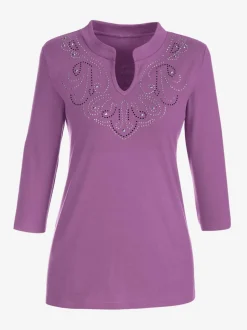 Tee-shirt femme original col v motifs brillants