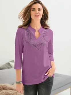 Tee-shirt femme original col v motifs brillants