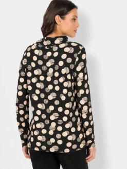 Top à col roulé manches longues imprimé pois viscose fluide