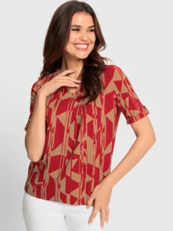 Top imprimé géométrique à col V et manches courtes viscose ECOVERO