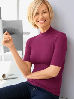 Top pour femme avec col montant et manches courtes