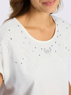 T-shirt à encolure ronde broderie florale