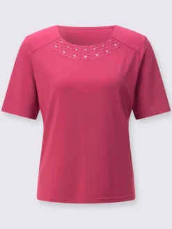 T-shirt à encolure ronde pierres brillantes fantaisie