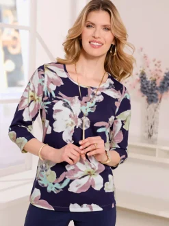 T-shirt à manches 3/4 motif floral