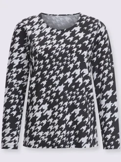T-shirt à manches longues motif pied-de-poule