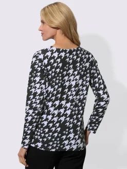 T-shirt à manches longues motif pied-de-poule