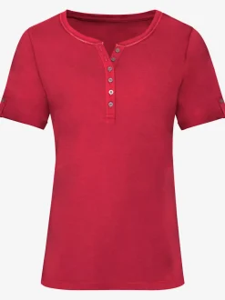 T-shirt en coton col rond avec patte de boutonnage manches courtes