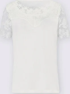 T-shirt en dentelle dentelle aux manches