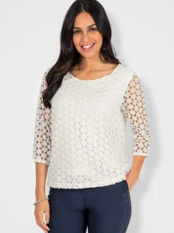 T-shirt en dentelle dentelle aux manches