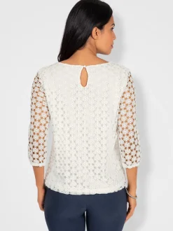 T-shirt en dentelle dentelle aux manches